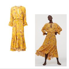 H&M X Johanna Ortiz Collection Never Worn, New With Tags H&m Bohemian Long Sleeve Dresses, H&m Bohemian Maxi Dress For Summer, H&m Bohemian Spring Dresses, H&m Bohemian V-neck Dress, Yellow Floral Dress, Dress H&m, Johanna Ortiz, H M Dresses, Hm Dress