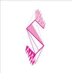 a pink kite flying in the air with an upside down design on it's side