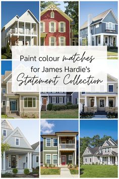 different houses with the words paint color matches for james hardie's statement collection