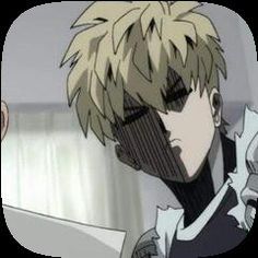 an anime character with blonde hair and black eyes holding a knife in his right hand