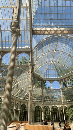 the inside of a building with many windows