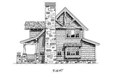 a drawing of a log cabin with a chimney