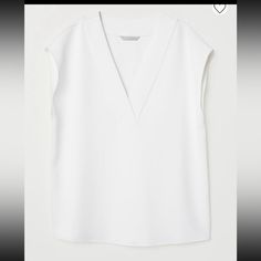 A Brand New With Tags Attached Blouse From H&M. In Perfect Condition, No Flaws. All Items Come From A Smoke Free Home. Casual White V-neck Top For Work, White V-neck Top For Spring Workwear, Elegant White V-neck Top For Workwear, Elegant White Short Sleeve V-neck Top, H&m Short Sleeve Work Tops, H&m Short Sleeve Tops For Work, White Sleeveless Office Blouse, White Sleeveless Blouse For Office, White V-neck Top For Workwear