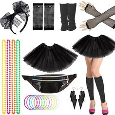 Season:All Seasons; Look After Me:Washable; Gender:Women's; What's in the box:Bag,Skirt,Bracelet,Gloves,Socks,Headwear,Necklace,Earrings; Types:Fanny Pack,Tutu,Outfits; Holiday:Masquerade; Style:Retro Vintage,Disco,1980s; Elasticity:Micro-elastic; Occasion:Pride Parade,Pride Month; Material:Tulle; Age Group:Adults'; Characters:80's Party Girl,Queer; Listing Date:05/10/2024 Retro Black Costume Accessories For Party, Black Retro Party Costume Accessories, Retro Black Party Costume Accessories, Black Skirt For Costume Party And Party Season, Harajuku Style Halloween Party Skirt, Harajuku Style Skirt For Halloween Party, 1980s Outfits, Masquerade Outfit, 80's Party