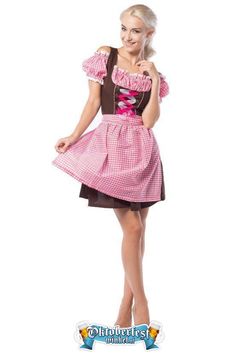 Dirndls zijn de traditionele klederdracht voor vrouwen tijdens het Oktoberfest. Zo ook onze korte variant dirndl Anne-Ruth Pink/Brown. Deze klassieke dirndl is een prachtige dirndl voor een nu wel zéér aantrekkelijke prijs!  Dirndl Anne-Ruth bestaat uit een tirolerjurkje, blouse en schortje. De dirndl Anne-Ruth is gemaakt van 100% polyester en is getailleerd. Ook bevat Anne-Ruth roze/witte sierlinten aan de voorkant met een roze geruite afwerking. De blouse is daarnaast afgewerkt met gesmokt kant.