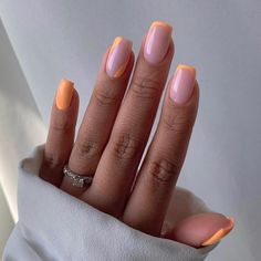 French Tip Coffin Nails, French Tip Coffin, Orange Acrylic Nails, Nails Short Square, Orange Nail Designs, Short Coffin, Short Coffin Nails, Short Square Nails, Simple Acrylic Nails