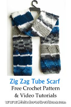 the zig zag tube scarf free crochet pattern and video tutors