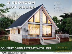 an advertisement for a small cabin with loft