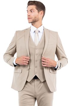 Men's One Button Vested Slim Fit Business & Wedding Suit in Tan Black And Red Suit, Red Overcoat, Olive Green Suit, Khaki Suits, Ivory Suit, Black Pinstripe Suit, Grey Pinstripe Suit, Graduation Suits, Grey Overcoat