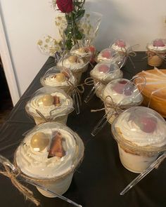 there are many desserts on the table ready to be eaten and served for guests