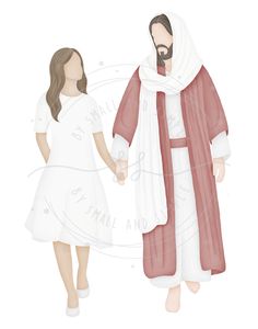 an image of jesus and a woman holding hands