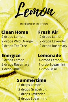 Lemon Essential Oil Blends, Simmer Pots, Essential Oil Combinations, Lemon Essential Oil, Essential Oil Spray, Essential Oils Guide, Essential Oils Cleaning