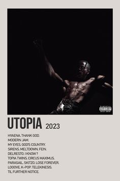 the cover art for utopia 2012, featuring an image of a man with his arms in the air