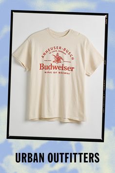 Tee with Budweiser graphics printed at the front. Cotton jersey t-shirt in a standard fit with short sleeves & a ribbed knit crew neck. Features Budweiser graphic tee Regular fit Short sleeves Crew neckline Content + Care 100% Cotton Machine wash Imported Size + Fit Measurements taken from size Medium Chest: 21" Length: 28" | Budweiser King Of Beers Tee in Ivory, Men's at Urban Outfitters Urban Outfitters Letter Print T-shirt For Summer, Urban Outfitters Cotton Crew Neck T-shirt, Urban Outfitters White T-shirt For Streetwear, Urban Outfitters Cotton T-shirt With Screen Print, Relaxed Fit Graphic T-shirt From Urban Outfitters, Urban Outfitters Cotton Screen Print T-shirt, Urban Outfitters Relaxed Fit T-shirt With Graphic Print, Urban Outfitters Relaxed Fit Graphic T-shirt, Urban Outfitters Screen Print Cotton T-shirt