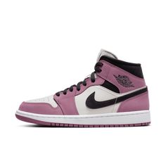 PRIZED ICON. You know and love the Air Jordan 1, now get the perennial favorite in a fresh mix of hues. It's got all the classic details that make it instantly recognizable, with suede and leather and a textile tongue tagged with a woven label. Premium Materials, Classic Design Leather and textile in the upper for durability and a great fit. Air Inside The encapsulated Air-Sole unit in the heel provides lightweight cushioning that's tried and true and always fresh. Durable Feel The rubber cupsol Jordan Mid, Air Jordans Women, Air Jordan 1 Mid Se, Jordan Model, Jordans Women, Nike Air Jordan 1 Mid, Womens Air Jordans, Womens Jordans, Air Jordan 1 High