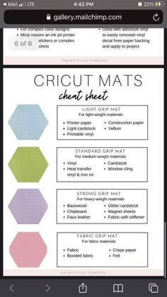 an iphone screen showing the instructions for cricut mats and how to use them