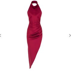 Valentina In Cherry Wine- Stunning Evening Gown Elegant Red Halter Neck Midi Dress, Red Halter Neck Midi Cocktail Dress, Red Halter Neck Midi Dress For Night Out, Red Satin Evening Midi Dress, Red Silk Maxi Dress For Cocktail, Red Silk Midi Dress For Dinner, Red Fitted Silk Midi Dress, Red Silk Midi Dress For Evening, Fitted Red Silk Midi Dress