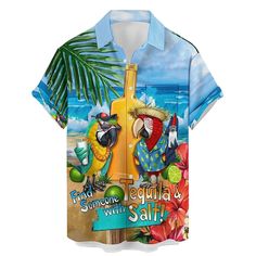 PRICES MAY VARY. 2024 Hawaiian Shirt: Funny hawaiian shirts for mens made from superior quality fabrics for maximum comfort, lightweight, soft and breathable, do not shrink and fade, Moisture-wicking. 5 Oclock Parrot Shirts: This hawaiian party shirt features in funny cartoon parrot print, front buttons down closure, chest pocket and short sleeve stylish aloha beach party shirt tops. Occasions: This funny hawaiian cartoon shirts are also great for daily wear, parties, holidays or outdoor activit Cartoon Parrot, 5 Oclock, Funny Hawaiian Shirts, Bar Shirt, Boy Friends, Parrot Head, Camping Shirts, Summer Beach Party, Cartoon Shirts