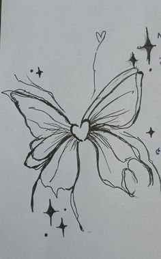 a drawing of a butterfly with stars around it