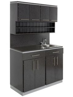 an image of a kitchen setting with sink and cabinets