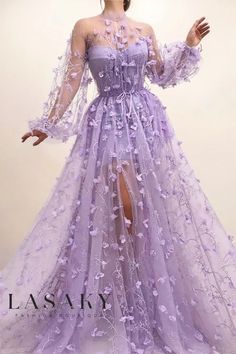 Lasaky - Elegant Long-Sleeved Purple Netted Lace Formal Evening Dress featuring a Slim-Fitting Skirt Evening Dresses Uk, Long Sleeve Prom, Cute Prom Dresses, Elegante Casual, فستان سهرة, Fairytale Dress, Prom Outfits, Prom Dresses With Sleeves, Prom Dresses Long With Sleeves