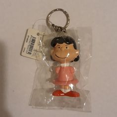 a plastic keychain with a cartoon character on it