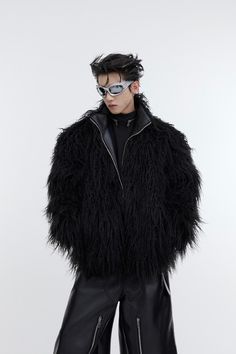 Stylish Fur Jacket Fur Coat Men, Mongolian Fur, Black And White Jacket, Fluffy Jacket, Winter Shorts, Fur Leather Jacket, Hoodie Cardigan, Fake Fur, Vest Shirt