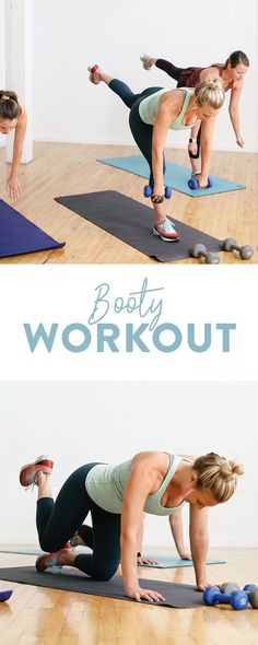 two women doing exercises on yoga mats with the words body workout