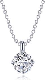 a necklace with a round diamond on the front and back side, hanging from a chain