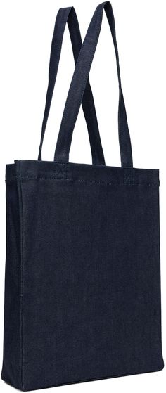 Stretch denim tote in navy. · Fixed twin carry handles · Logo printed at face · Patch pocket at interior · H14.5 x W11.5 x D3 Supplier color: Indigo Rectangular Denim Canvas Bag For Shopping, Rectangular Denim Canvas Shopping Bag, Denim Blue Canvas Shopping Bag, Denim Blue Cotton Shopping Bag, Denim Blue Shopping Bag With Double Handle, Shopping Bag With Double Handle In Denim Blue, Denim Blue Double Handle Shopping Bag, Everyday Denim Bag With Top Carry Handle, Daily Use Denim Bags With Top Carry Handle