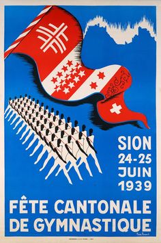 a poster for the olympic games in france, with an image of two flags flying above them