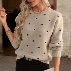 https://temu.to/k/eirtoo3i381 via @shoptemu Pullover Outfit, Basic Sweaters, Rubber Shoes, Basic Long Sleeve, Polka Dot Pattern, Long Sweaters, Free Clothes, Summer Shirts, Crew Neck Sweater