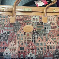 Purchased In Brussels. Royal Patisserie Medium Handbag With Brown Leather Handles And Multicolored Woven Print Pattern. New, Never Used With Tag. Medium Handbags, New Handbags, Leather Handle, Woven Fabric, Brown Leather, Print Patterns, Printing On Fabric, Bag Lady, Handbags