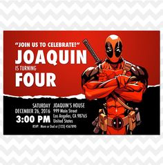 the deadpool birthday party is going on with this deadpool themed poster, which has been