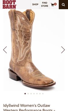 a pair of cowboy boots with the words, iylynn women's outaw western performance boots