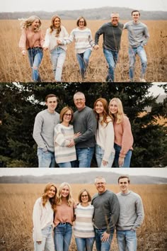 the family is posing for pictures in their field