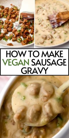 This vegan sausage gravy is creamy flavorful comfort food served over your choice of biscuits, toast, or mashed potatoes.  Use vegan breakfast sausage, soy chorizo, or spicy Italian-style sausage depending on your mood.  thehiddenveggies.com Vegan Sausage Gravy, Vegan Breakfast Sausage, Vegan Biscuits And Gravy, Healthy Sauce Recipes, Healthy Stew, Dressing Recipes Thanksgiving, Dairy Free Sauces, Soy Chorizo, Vegan Dips