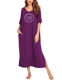 PRICES MAY VARY. 💖Notice : This night gown for ladies is roomy fitting, oversized style super comfy, size runs big, please order one size down if you prefer regular style. 💖 Gift : This oversized nightshirt for women sleepwear is great for your girlfriend, wife, mom and sister as a birthday and anniversary gift, also great for anniversary, bridal shower, pregnancy and slumber parties, maternity wear in leisure & relaxing life and so on. 【Material】 Plus Size night gown loungewear is made of sup Casual Long Sleepwear For Loungewear, Comfortable Oversized Loungewear Sleepwear, Oversized Loungewear Dress, Purple V-neck Nightgown For Loungewear, Casual Oversized Sleepwear, Gown For Ladies, Long House, Long Nightgown, Women Sleepwear