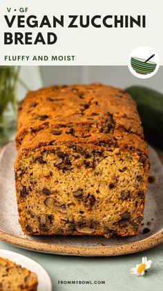 a loaf of vegan zucchini bread on a plate