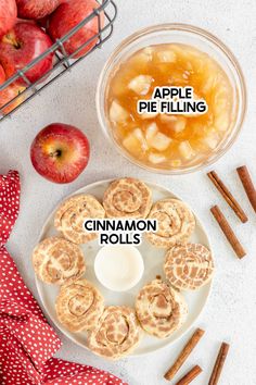 apple pie filling and cinnamon rolls on a plate