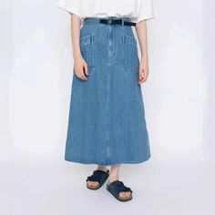 Lasaky - Premium Lightweight Denim Skirt with Loose Fit, Waist Belt and Button Detail, featuring a High-Low Design for Outdoor Activities Drawstring Neckline, Cloth Belt, Skirt Belt, Types Of Skirts, High Waisted Denim, Button Detail, Denim Blue, Olivia Mark, Waist Belt