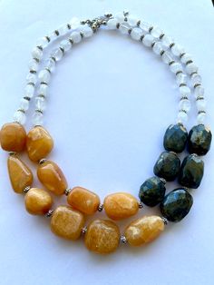 Agate, Labradorite and Crystal Quartz Layered Necklace Unique Polished Beads Crystal Necklace Gift, Unique Crystal Necklaces With Polished Beads For Gift, Amber Necklaces With Faceted Beads For Gift, Unique Crystal Necklace With Polished Beads As Gift, Yellow Gemstone Beaded Necklaces As Gift, Amber Crystal Necklace With Faceted Beads As Gift, Yellow Beaded Necklaces With Natural Stones As Gift, Yellow Beaded Necklaces With Natural Stones For Gifts, Amber Necklace With Faceted Beads For Gift