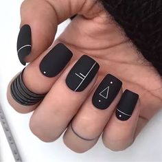 2024's Top Black Nail Trends: From Matte to Glitter and Beyond Geometric Nail Art, Solid Color Nails, Squoval Nails, Fall Nail Art Designs, Minimalist Nail Art, Nagel Tips, Colorful Nails, Matte Nails Design, Nail Design Inspiration