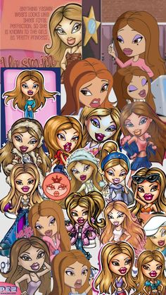 many cartoon girls with different hair colors and makeup looks like they are in the same group