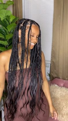 Crinkly Knotless Braids, Medium Large Goddess Knotless Braids, Bohemian Knotless Braids Body Wave, Braid Styles With Human Hair, Big Boho Braid, Trending Knotless Braids 2023, Short Boho Knotless Braids Human Hair, Large Bohieman Knotless Box Braids, Lightweight Braids For Black Hair