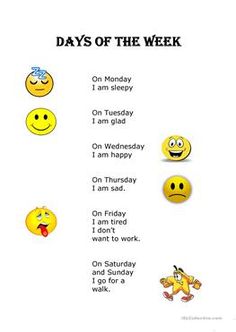 the days of the week are shown with different emoticions and smiley face expressions