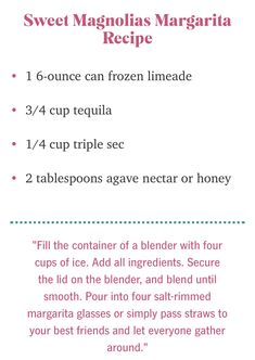 the instructions for how to make a frozen margarita recipe