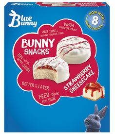 blue bunny bunny snacks with strawberry cheesecake and whip cream, 8 count each box