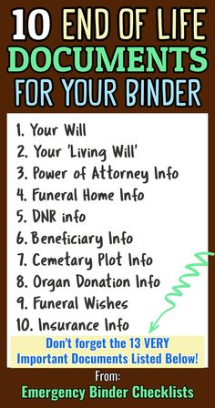 Documents Organization - End of Life Documents Checklist For Your Important Documents Binder. From Emergency Binder Checklists List Of Important Documents To Keep, Important Documents Checklist, Life Binder Categories, Emergency Binder Checklist, Emergency Documents, Trust Documents, Emergency Folder, Getting Your Life Together Checklist, Important Documents Binder