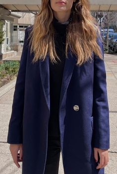 The perfect navy blue wool coat. Its loose fit is ideal for layering. A chic alternative to keep warm. It is lightweight and warm, making it the perfect transeasonal wool coat. The Navy blue tone is very chic, specially when worn with black or neutral colors. Great freedom for styling! 100% super soft wool Deep pockets with flap details Gun metal buttons in front and sleeves Fully lined in 100% silky viscose fabric Take your normal size, fit runs slightly loose Blue Wool Coat, Blue Tone, The Navy, Viscose Fabric, Blue Wool, Soft Wool, Blue Tones, Friday Sale, Metal Buttons